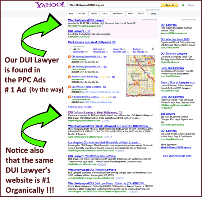Example of Organically-found and PPC-found on same results page